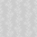 Leaf seamless pattern; white vertical leaf twigs on gray background; abstract floral design. Royalty Free Stock Photo